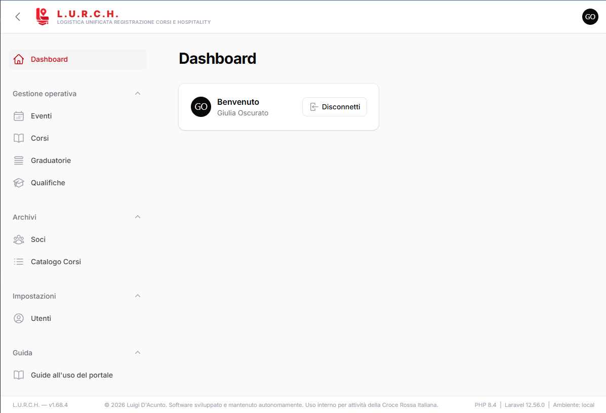 Dashboard dopo l'accesso